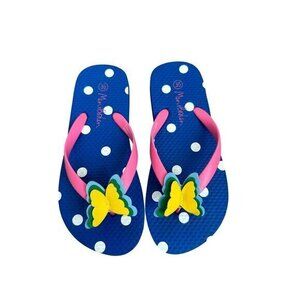 Girls Polka Dot Flip Flops With Butterfly Accents Size 30 By Minibam